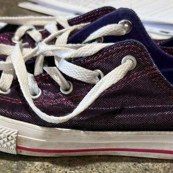 Converse All Star youth size 3 purple shimmer sneakers - Picture 5 of 8